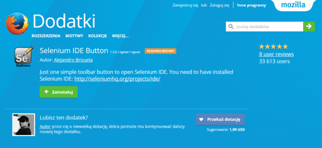 Instalacja Selenium IDE Button