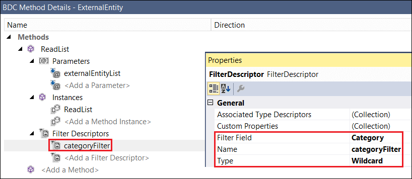 define filter description for Category column