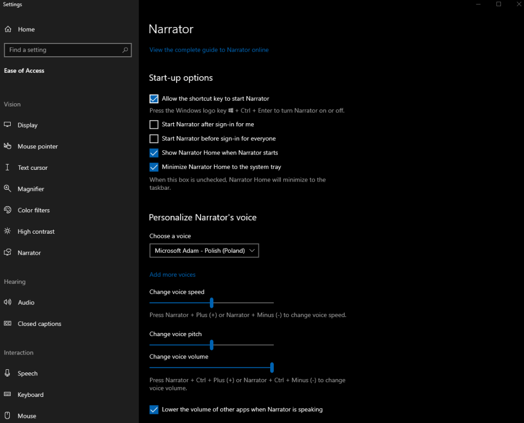 Prezentacja funkcji Narrator w Windows 10