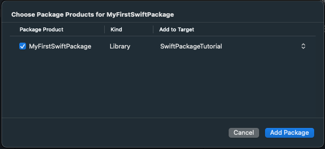 Choosing: Add Package