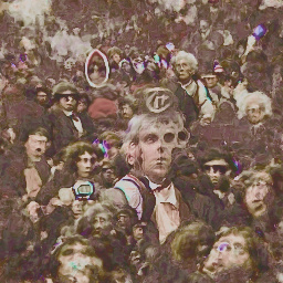 “A time traveler in the crowd”, generated by DeepDaze