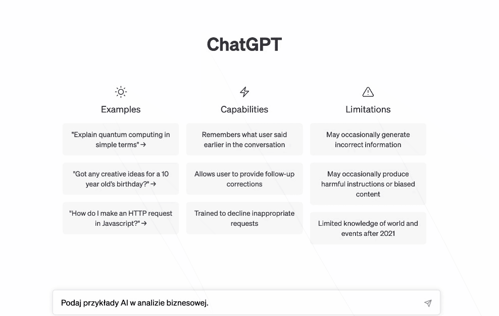 Gif; ChatGPT: podaj przykłady AI w analizie biznesowej