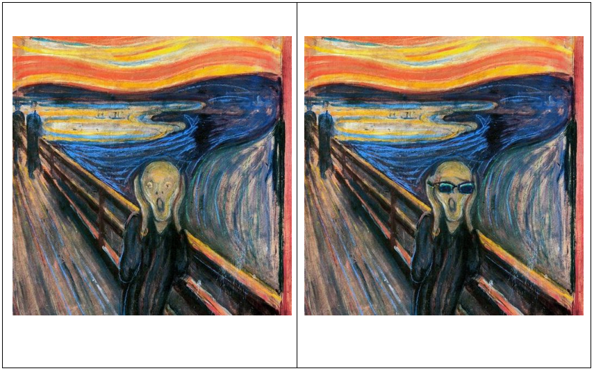 „Krzyk” Edvarda Muncha (po lewej) i jego przeróbka wygenerowana przez autora za pomocą Stable Diffusion (po prawej)