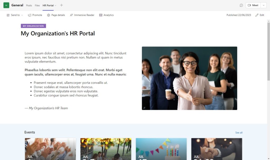 SharePoint page as a tab in Teams