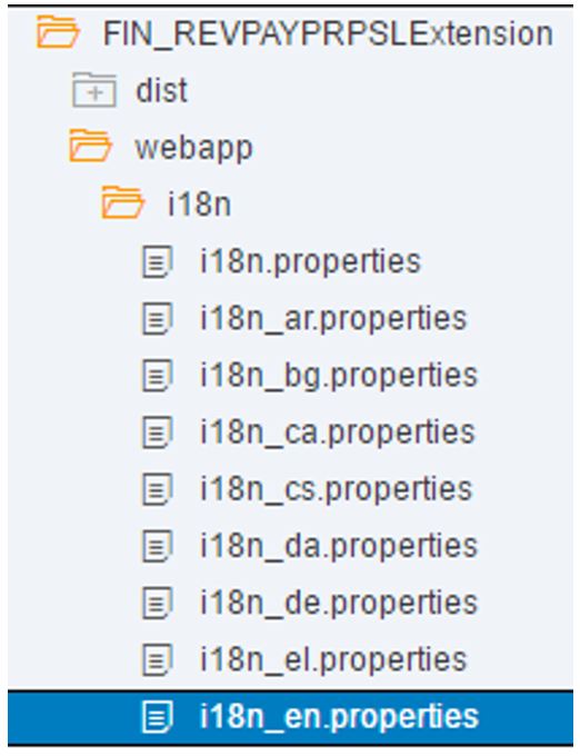 Widok plików z tekstami tłumaczeń w aplikacji SAP WEB IDE