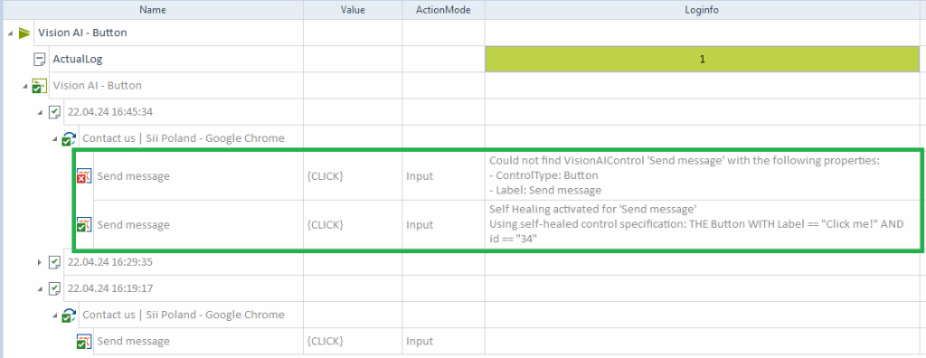 Execution List – an example of the test self-healing mechanism