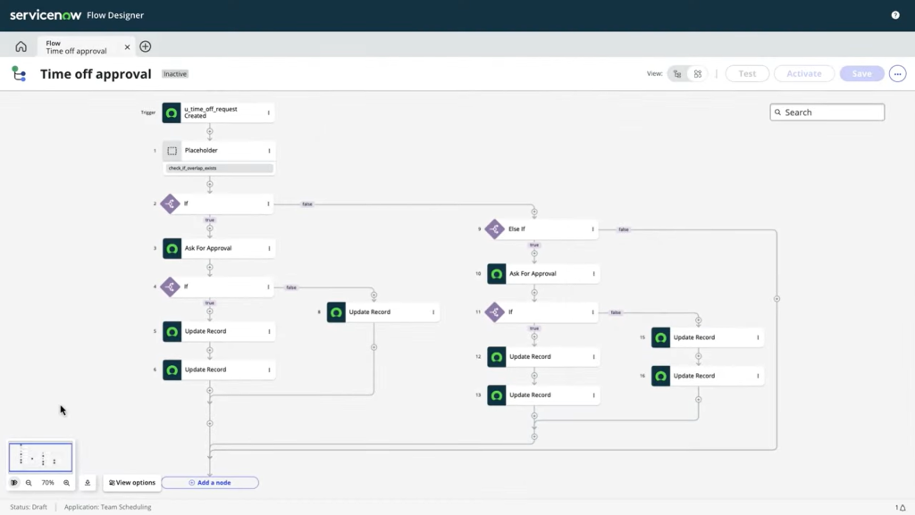 Diagram view of flow created with Now Assist 