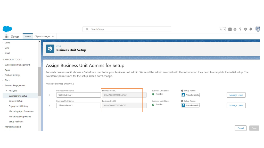 Business Unit Setup