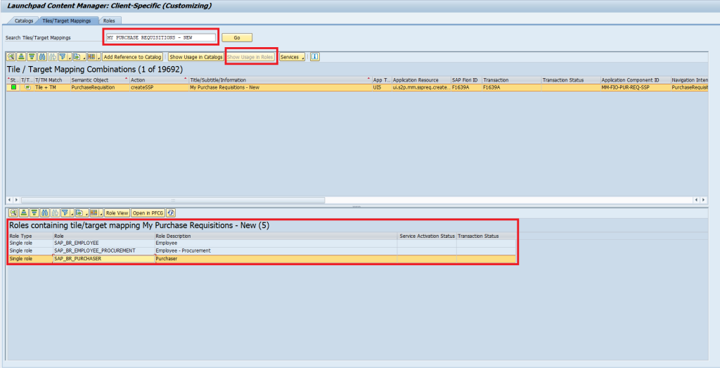 Launchpad content manager – list of roles with access to FIORI applications