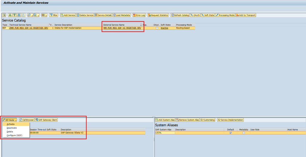 Activate and Maintain Services - activating the OData service