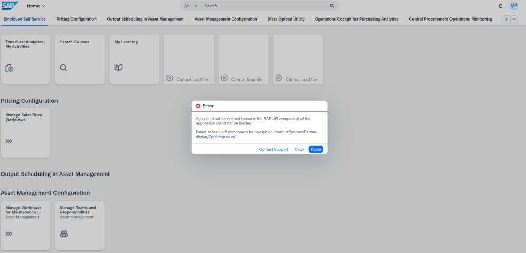 Error – issue with loading the UI5 component