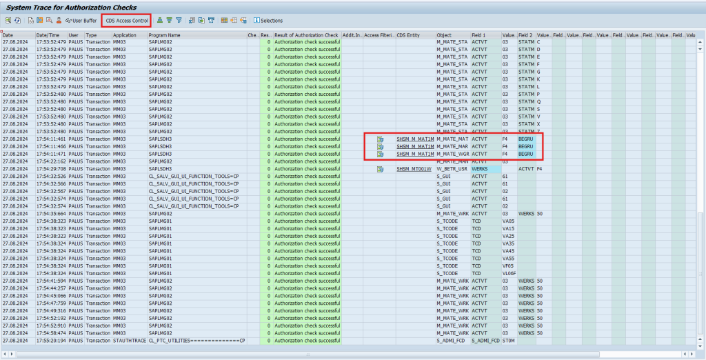 System Trace for authorization checks – logs with results of individual authorizations – including CDS views