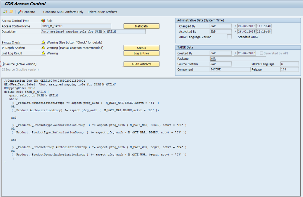 CDS access control – database script for CDS view with authorization query