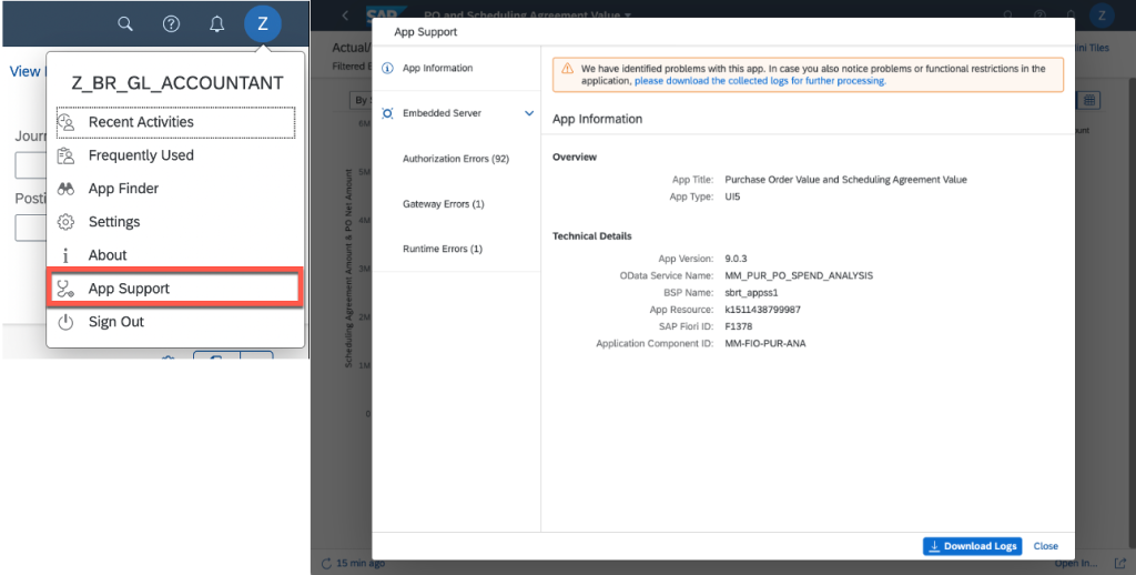 Ekran główny aplikacji App Support [Źródło: SAP Fiori for SAP S/4HANA – 10 health checks for the SAP Fiori launchpad]