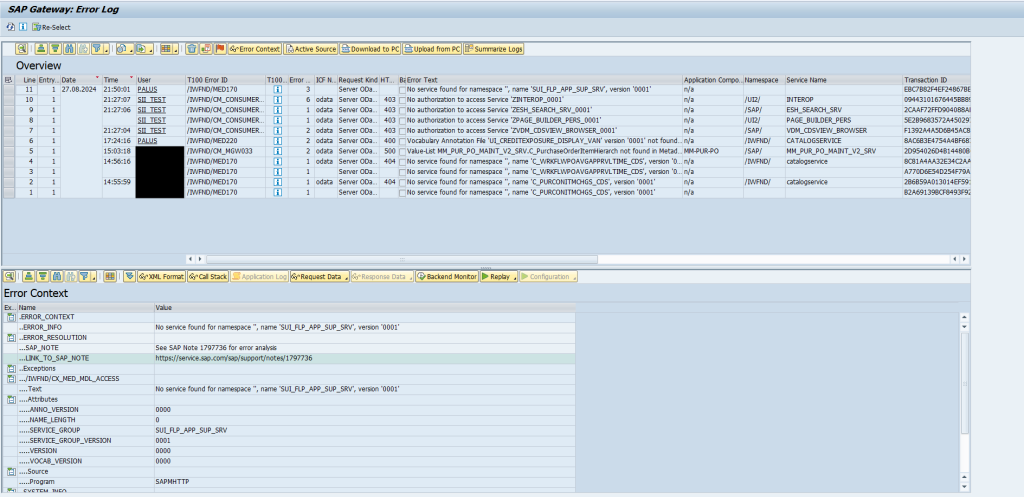 SAP Gateway Error Log – Frontend