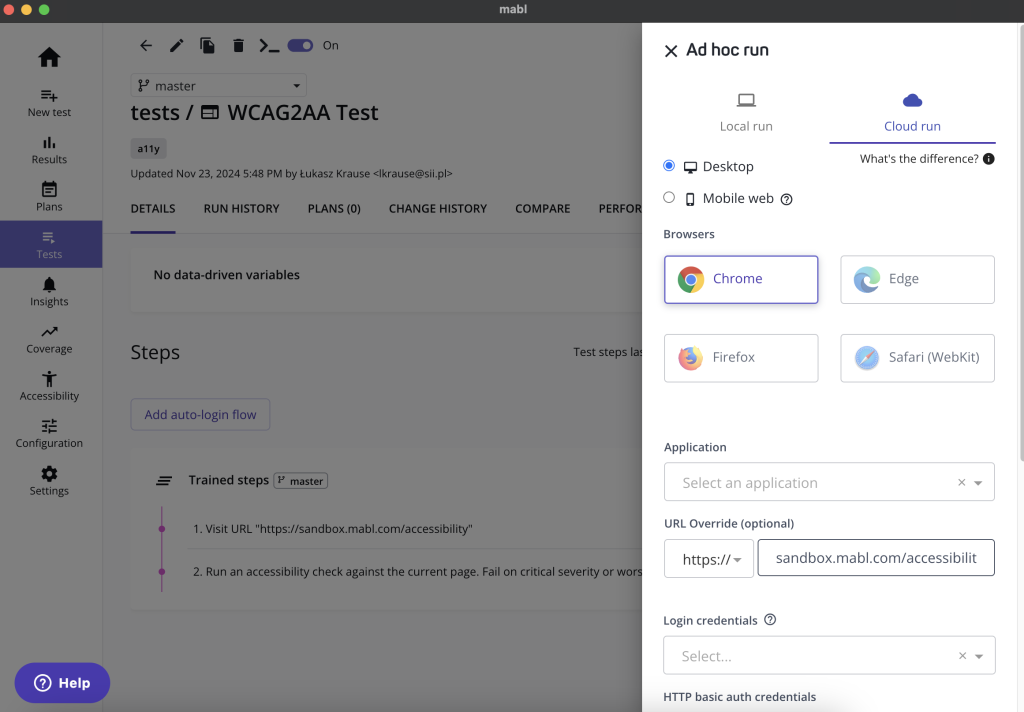 Drugi krok uruchamiania test&oacute;w