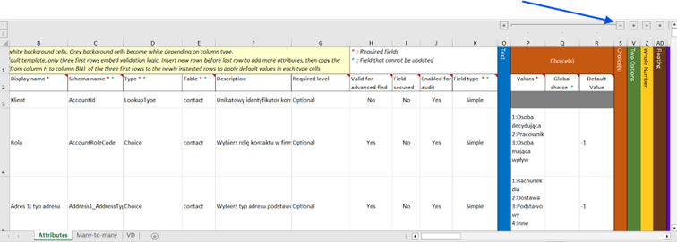 Excel z opisem p&oacute;l wygenerowany z Attributes Factory