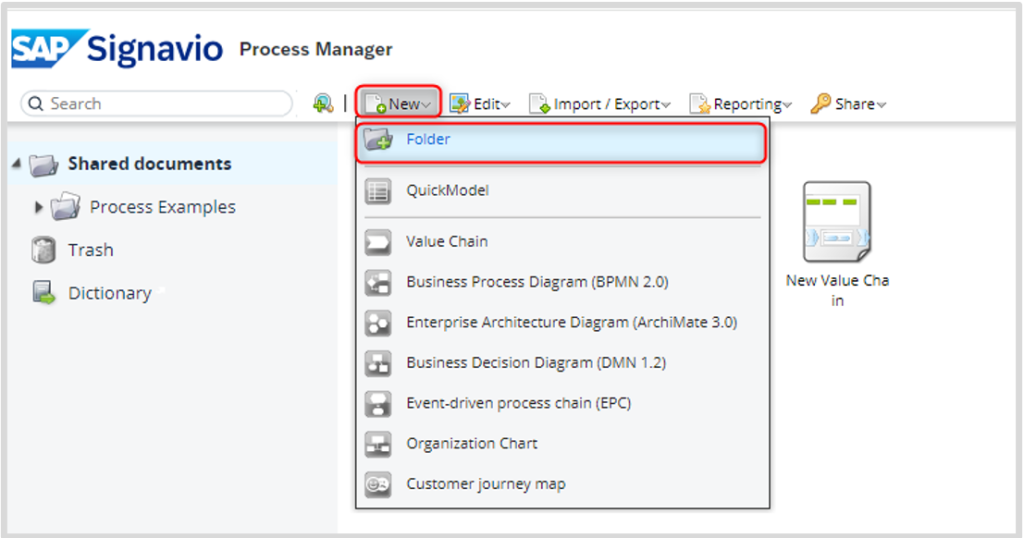 Creating a Folder in SAP Signavio Process Manager