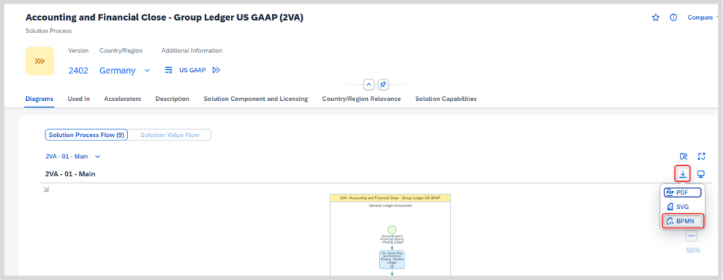 Downloading a BPMN diagram from best practices