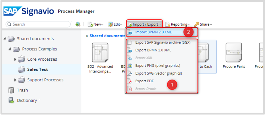 Import/Export function in SAP Signavio Process Manager