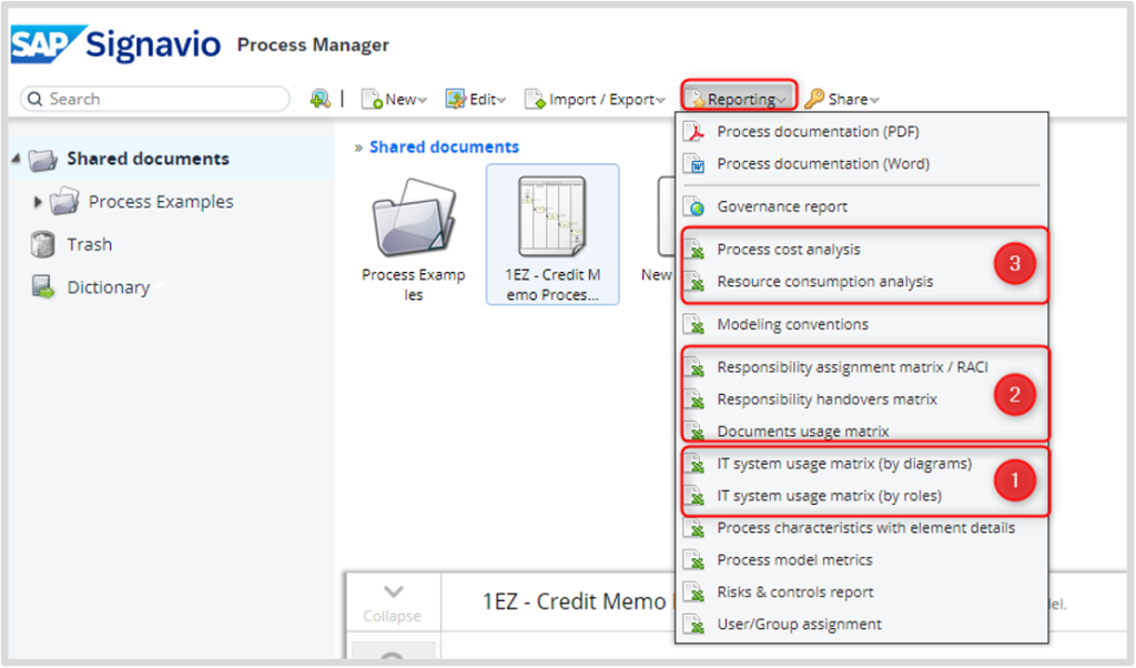 Reporting Function in SAP Signavio Process Manager