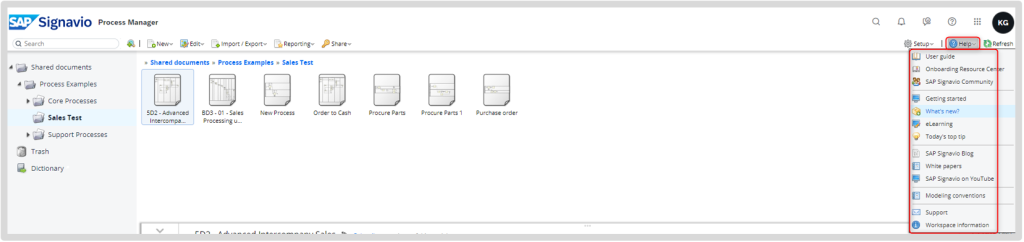 Help Function in SAP Signavio Process Manager