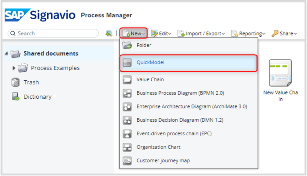Tworzenie QuickModel w SAP Signavio Process Manager