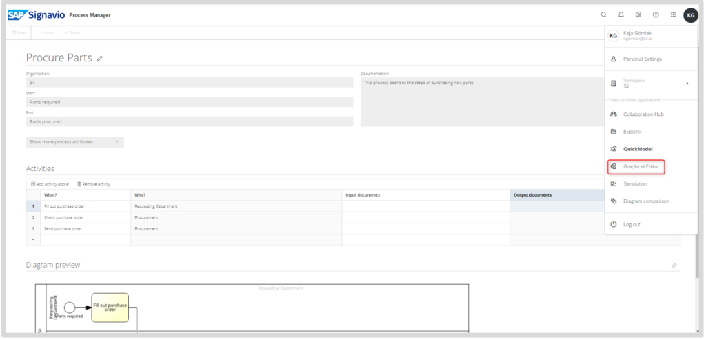 Switching Between QuickModel and Graphical Editor in SAP Signavio Process Manager