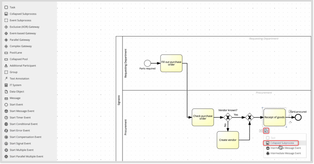 Creating a Subprocess in SAP Signavio Process Manager