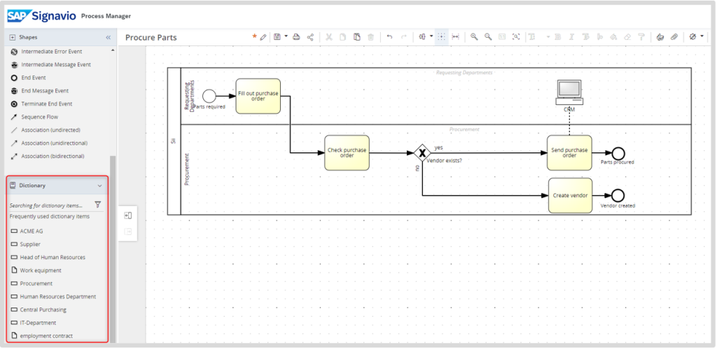 Dictionary Function in SAP Signavio Process Manager