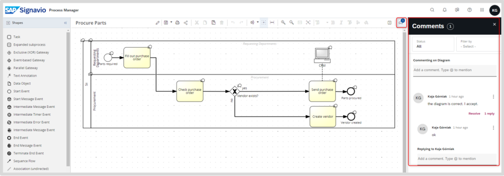 Commenting Function in SAP Signavio Process Manager