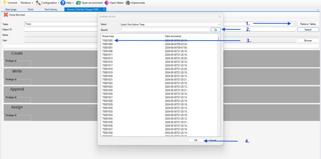 Wyb&oacute;r tabel w Access Checker