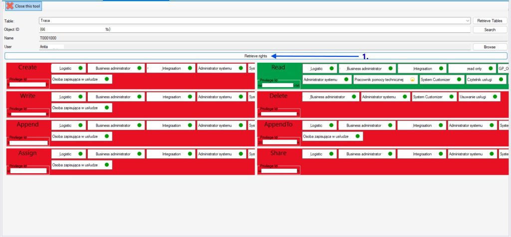 Opis dostęp&oacute;w użytkownika w Access Checker