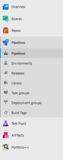 Widok Pipelines w lewym menu konfiguracyjnym