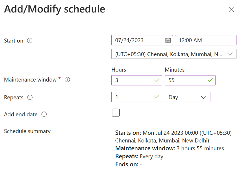 Add/Modify schedule