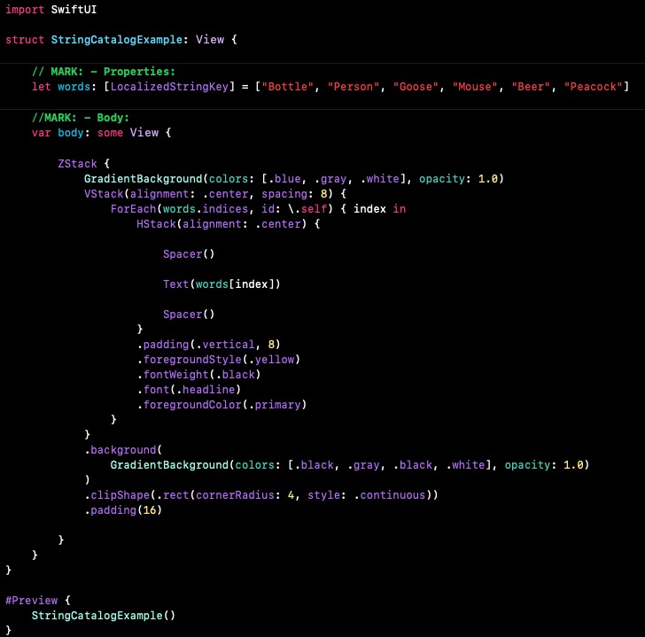 Code snippet 6: Widok pomocniczy zawierający proste stringi