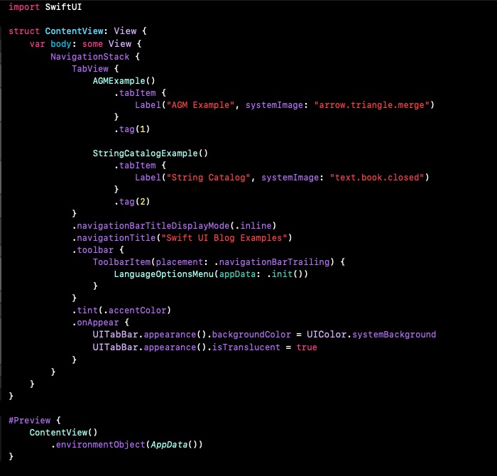 Code snippet 7: Widok w TabView