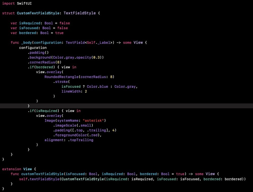 Code snippet 9: Custom Text Field Style z parametrem isRequired