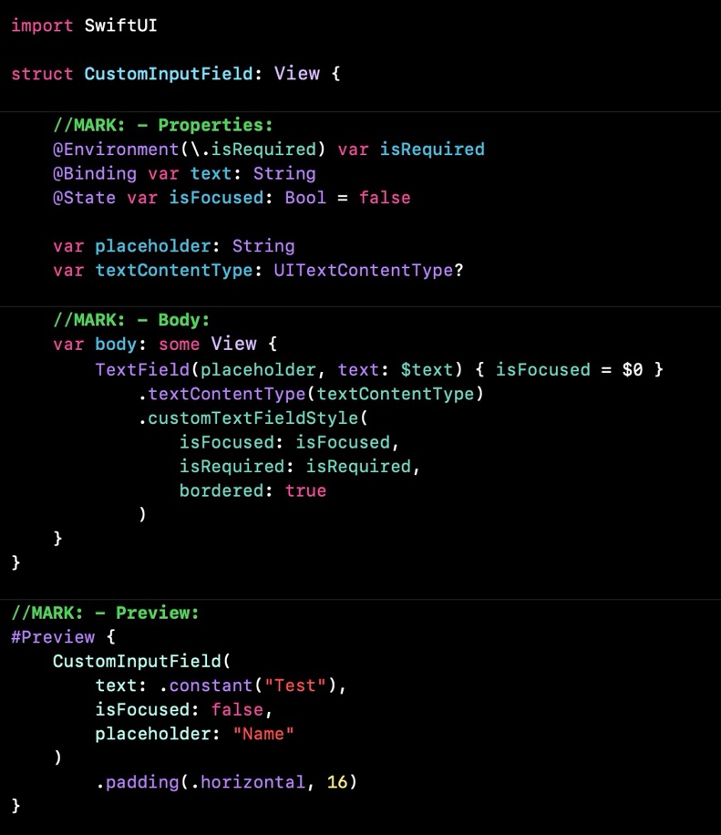 Code snippet 11: Custom Input Field