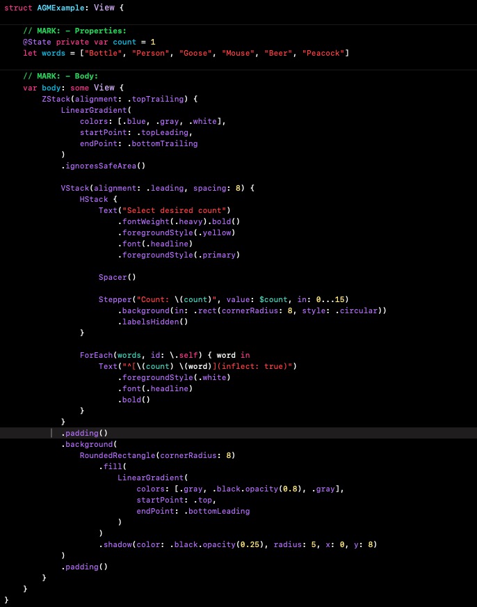 Code snippet 2: AGM Kod końcowy