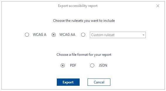 Widok exportu raportu dostępności