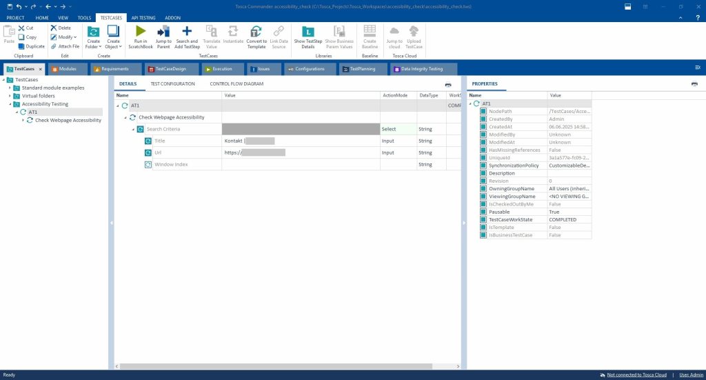 Opcja 2: Widok Details &ndash; dodanie kroku przy wykorzystaniu Standard Modules &bdquo;Check Webpage Accessibility&rdquo;