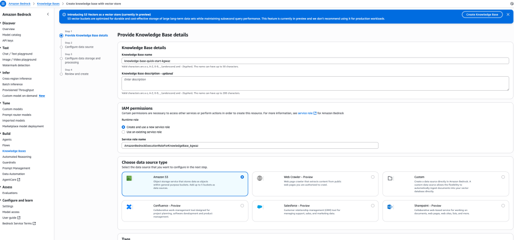 Przykładowa konfiguracja bazy wiedzy w Amazon Bedrock: S3, Confluence i inne źr&oacute;dła danych