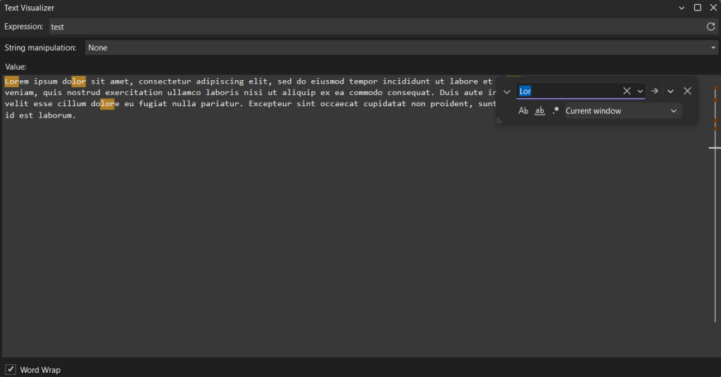 Wbudowane wyszukiwanie w Text Visualizer