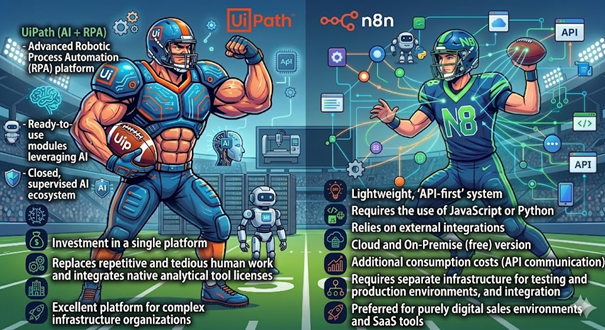 Fig. 1 UiPAth vs n8n (graphics generated with Google Gemini 3 Pro) UiPAth vs n8n (graphics generated with Google Gemini 3 Pro)