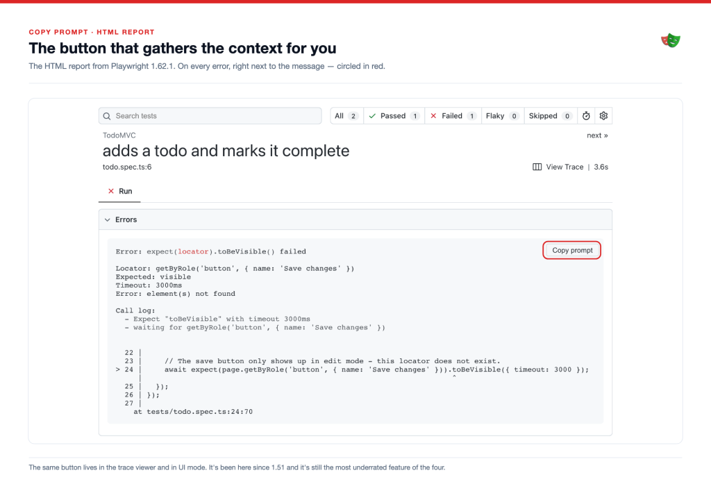 Copy prompt in the HTML report &ndash; one button next to every error